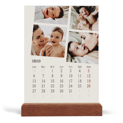 Calendario de mesa con base de madera - vertical  — Recuerdos en movimiento [Enero]